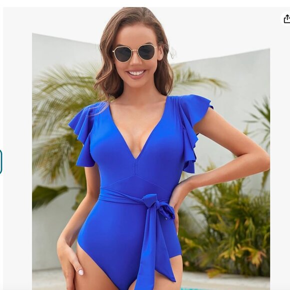 Deep V Neck Ruffle One Piece Swimsuit SIZE MEDIUM NEW WITH TAGS - Picture 6 of 7